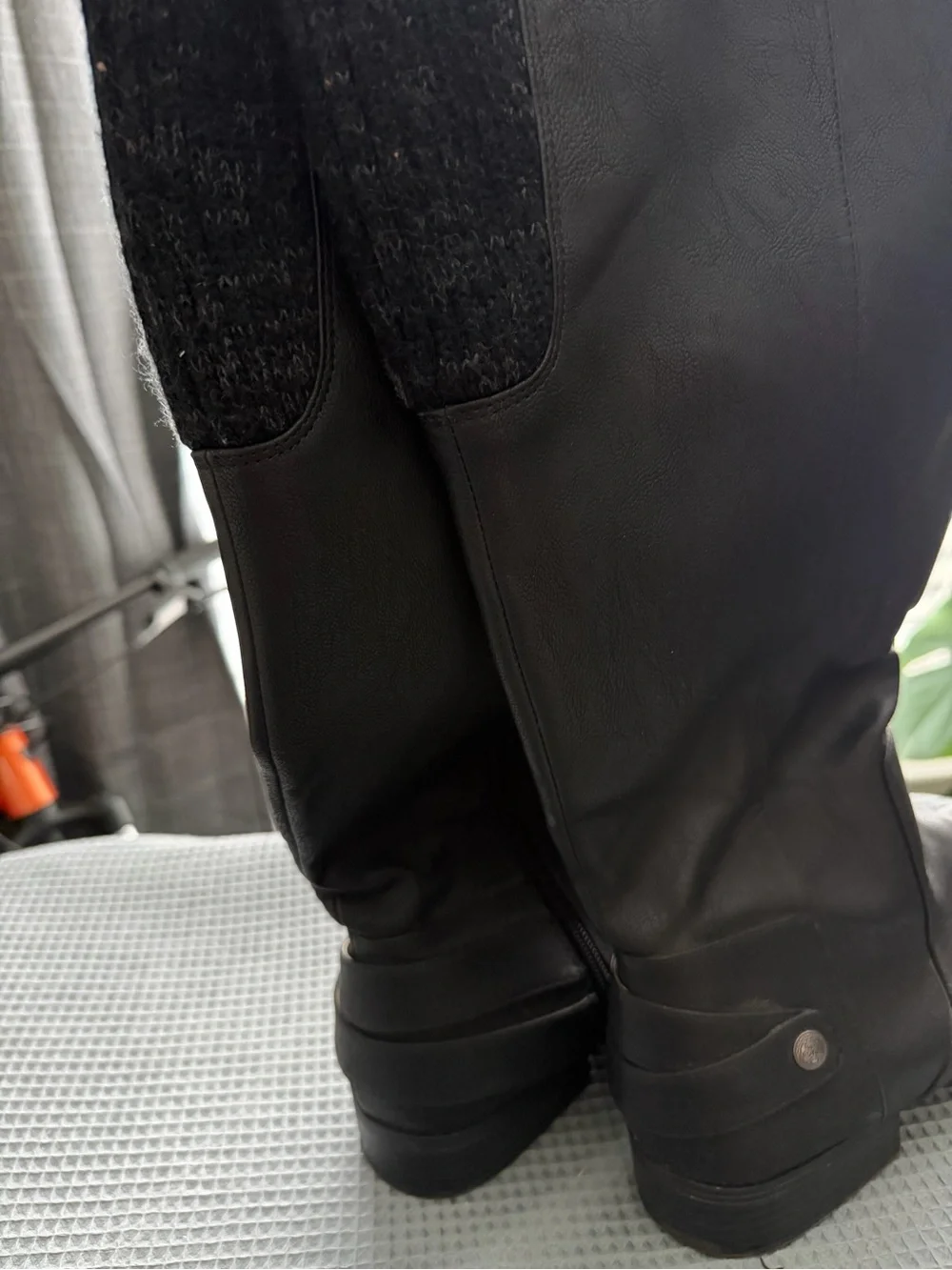Tall Black Leather-Look Riding Boots